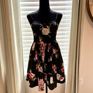 Band of Gypsies Black Floral Mini Dress / Derby Dress / Bustier (Size S)